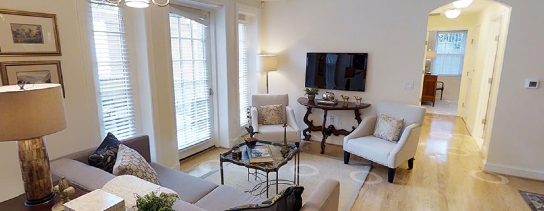 furnished living room with chairs and a tv